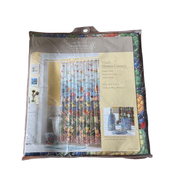 VTG HomeTrends Mosaic Fish Vinyl Shower Curtain 70x72 Tropical Ocean Sea NIP - Picture 2 of 4
